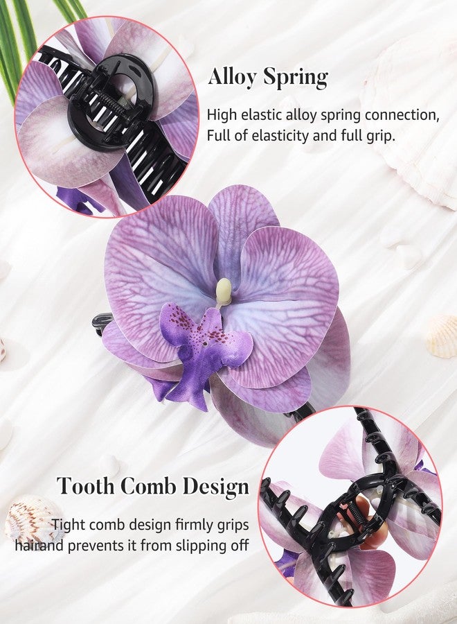 WELROG Orchid Flower Hair Claw Clips 3 Pack - Medium 11cm Spring Hair Claws for Women, Hawaiian Beach Hair Clips for Beach Party Wedding - Image 4